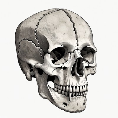 Detailed Human Skull Illustration