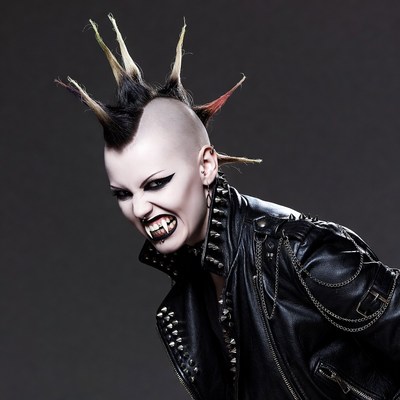 Punk woman with mohawk growling