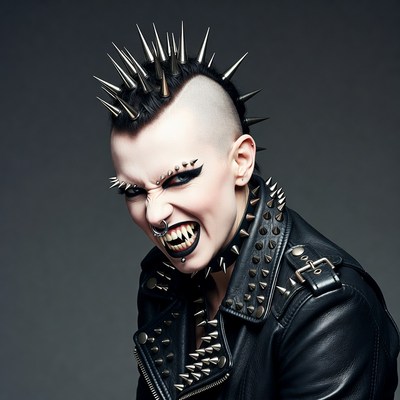 Mohawk punk woman snarling fiercely