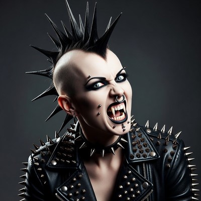 Mohawk punk woman snarling fangs
