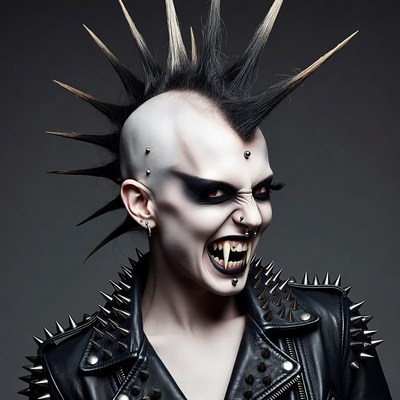Mohawk punk woman snarling fangs