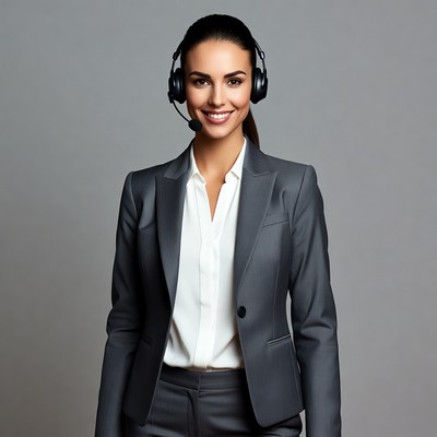 Smiling woman in headset suit