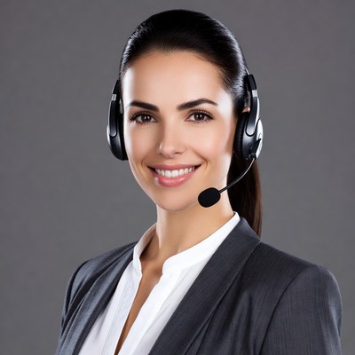 Smiling woman wearing headset