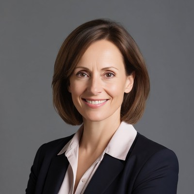 Smiling woman in navy suit