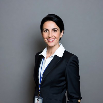 Smiling businesswoman in black suit
