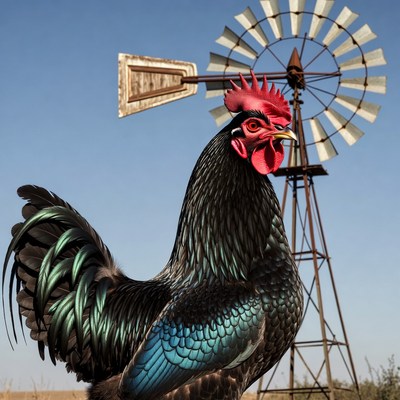 Black rooster with windmill