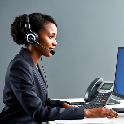 African-American woman on headset call