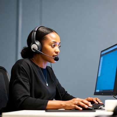 African-American woman on headset call