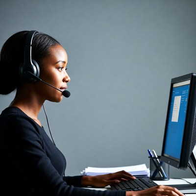 African-American woman working at call center