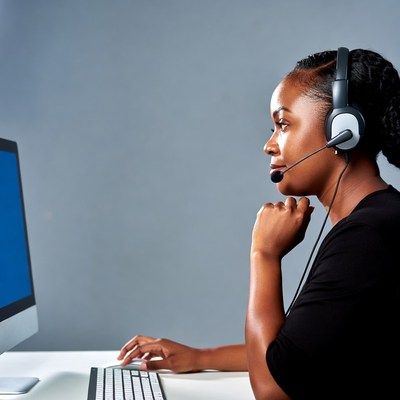 African-American woman on headset call