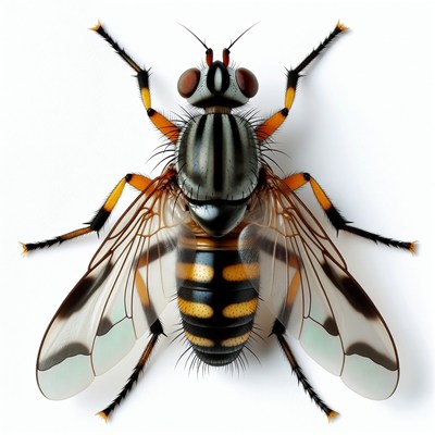 Orange Striped Fly on White Background