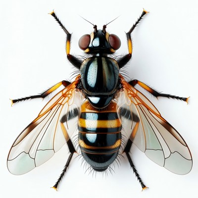 Black and Orange Hoverfly on White