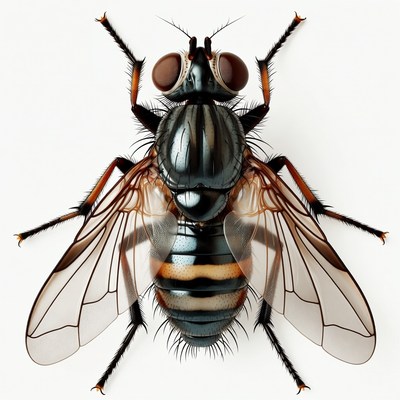 Close-up of striped house fly