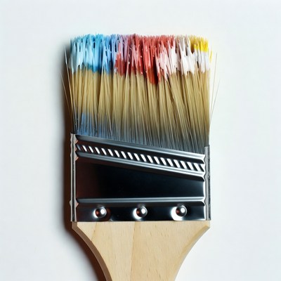 Paintbrush with multicolored paint bristles