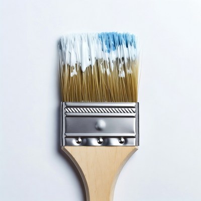 Paintbrush with white and blue paint