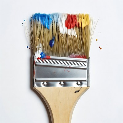 Paintbrush with colorful paint drips