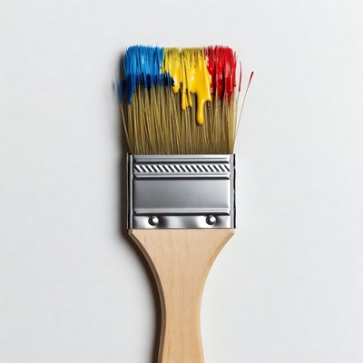 Paintbrush with red blue yellow paint