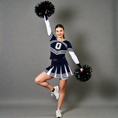 Cheerleader with pom poms posing