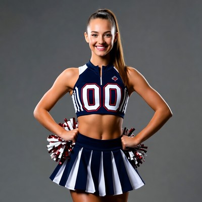Smiling Cheerleader in Navy Uniform