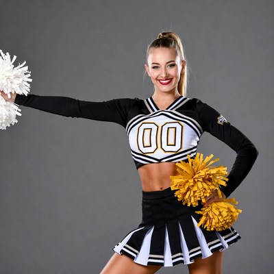 Cheerleader with pom poms posing