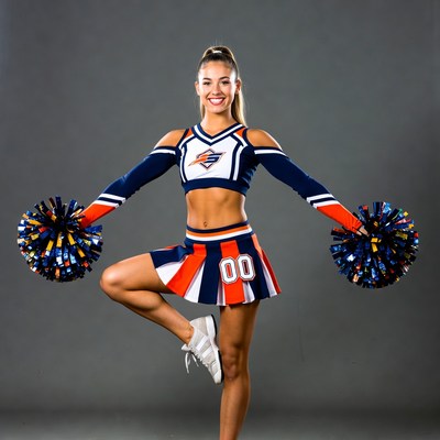 Cheerleader posing with pom poms