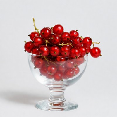 Red Gooseberries in Glass Bowl