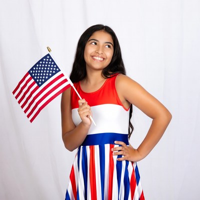 Girl holding American flag