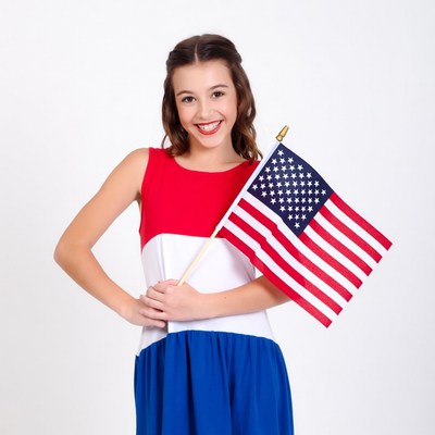 Girl holding American flag