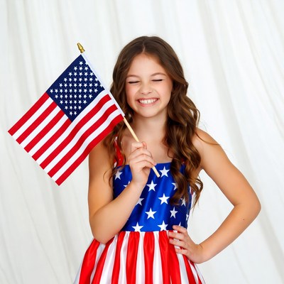 Girl holding American flag