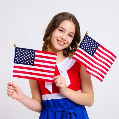 Girl holding American flags