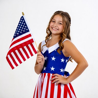 Girl holding American flag