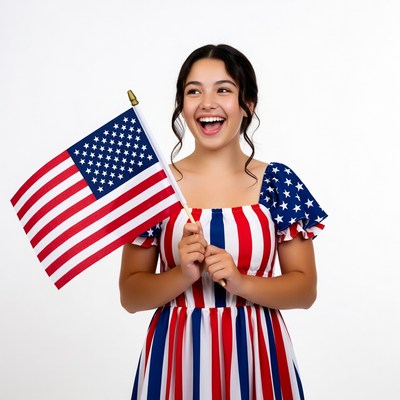 Latina girl holding American flag