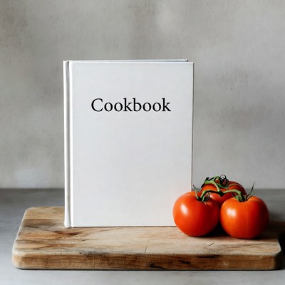 White Cookbook with Tomatoes