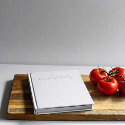 Cookbook with Tomatoes on Board
