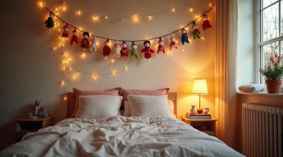 Christmas Elf Dolls Garland Above Bedroom