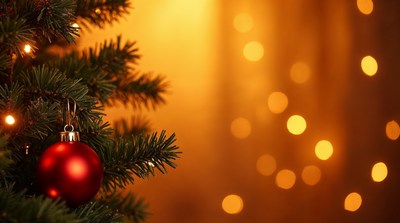 Red Christmas ornament on fir branch