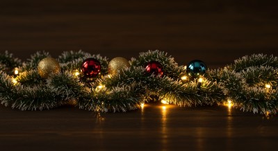 Christmas Garland with Ornaments and Lights