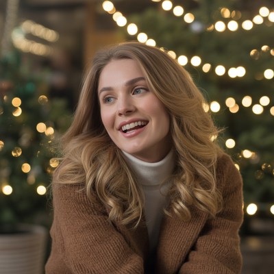 Smiling blonde woman with Christmas tree