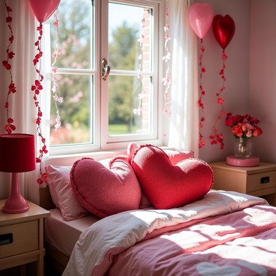 Valentine's Day Bedroom with Heart Pillows
