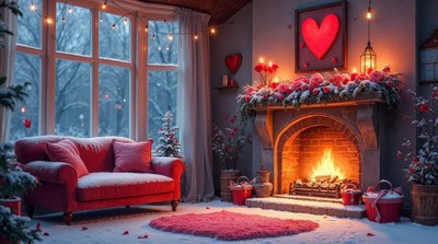 Cozy Red Living Room Fireplace Christmas