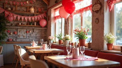 Cozy Valentine's Day Cafe Interior