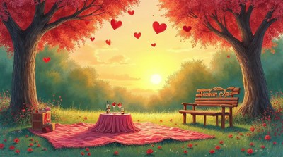 Romantic picnic under autumn trees