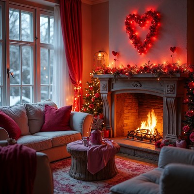 Cozy Valentine Living Room with Fireplace