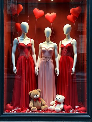 Three Mannequins with Teddy Bears in Heart Display