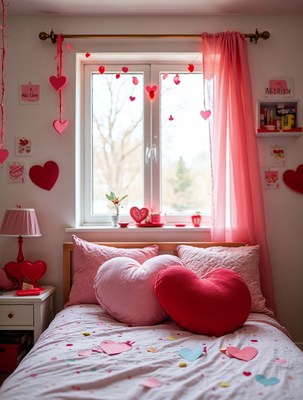 Valentine's Day Bedroom with Heart Decor