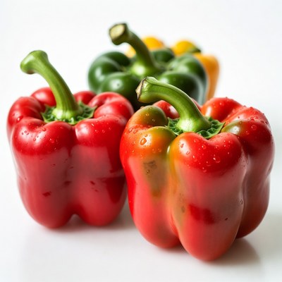 Colorful bell peppers on white background