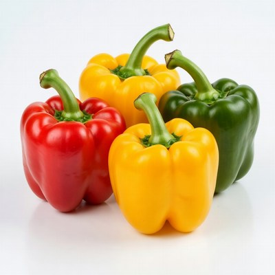 Colorful bell peppers on white background