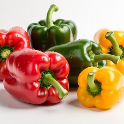 Colorful bell peppers on white background