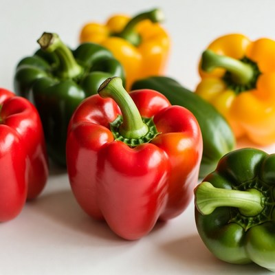 Colorful bell peppers on white background