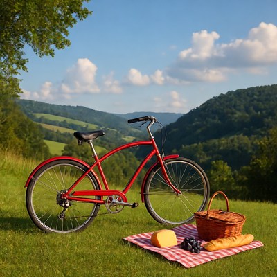 Red Bicycle Picnic Basket Green Hills